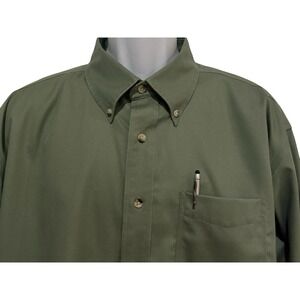 LL Bean Men Shirt XL Wrinkle Resistant Olive Army Green L/S Button Casual O WT59
